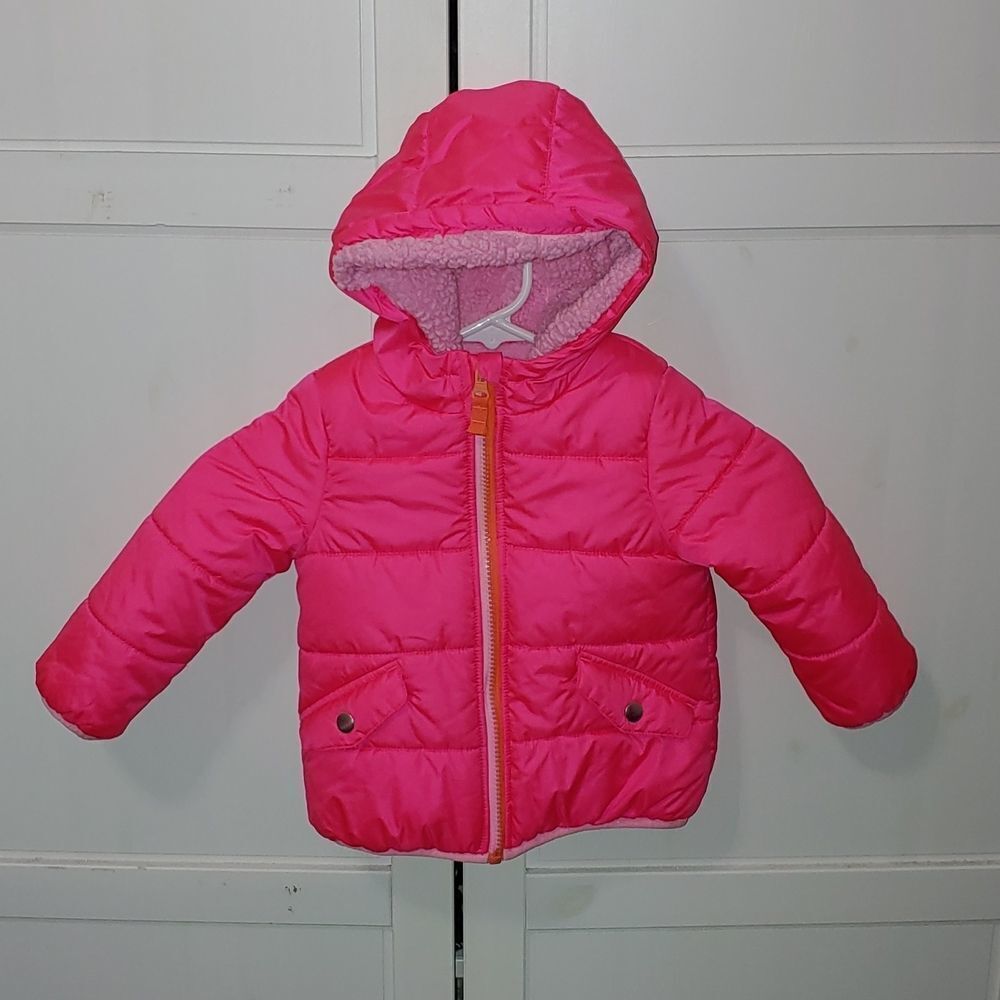 Carters hot pink fleece lined puffer coat  Sz 24M EUC